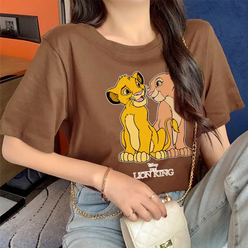 

Летняя новая футболка с мультяшным принтом короля льва и Диснея, модные коричневые женские корейские Топы с коротким рукавом в стиле Харадз...