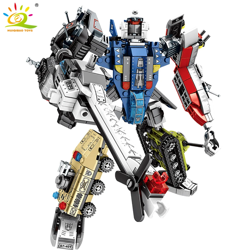 

HUIQIBAO 733PCS 6in1 Chariot Car Vehicle Deformation Robot Building Blocks Military Tanks Fighter Mecha Bricks Toys Figures