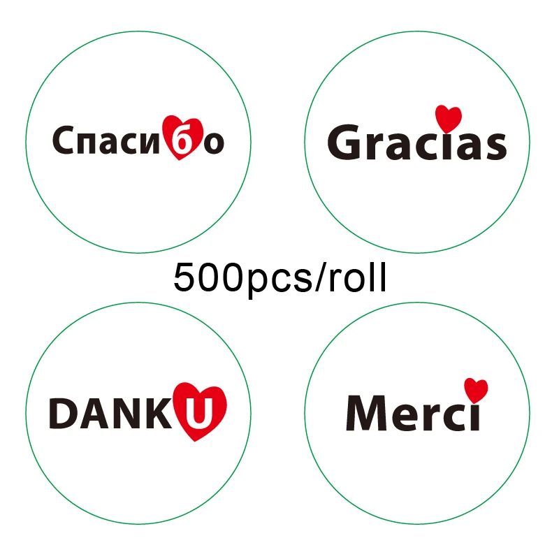500pcs/roll Thank You Stickers Russian Spanish French Dutch Handmade Sticker Seal Labels Small Business Sticker|Канцелярские