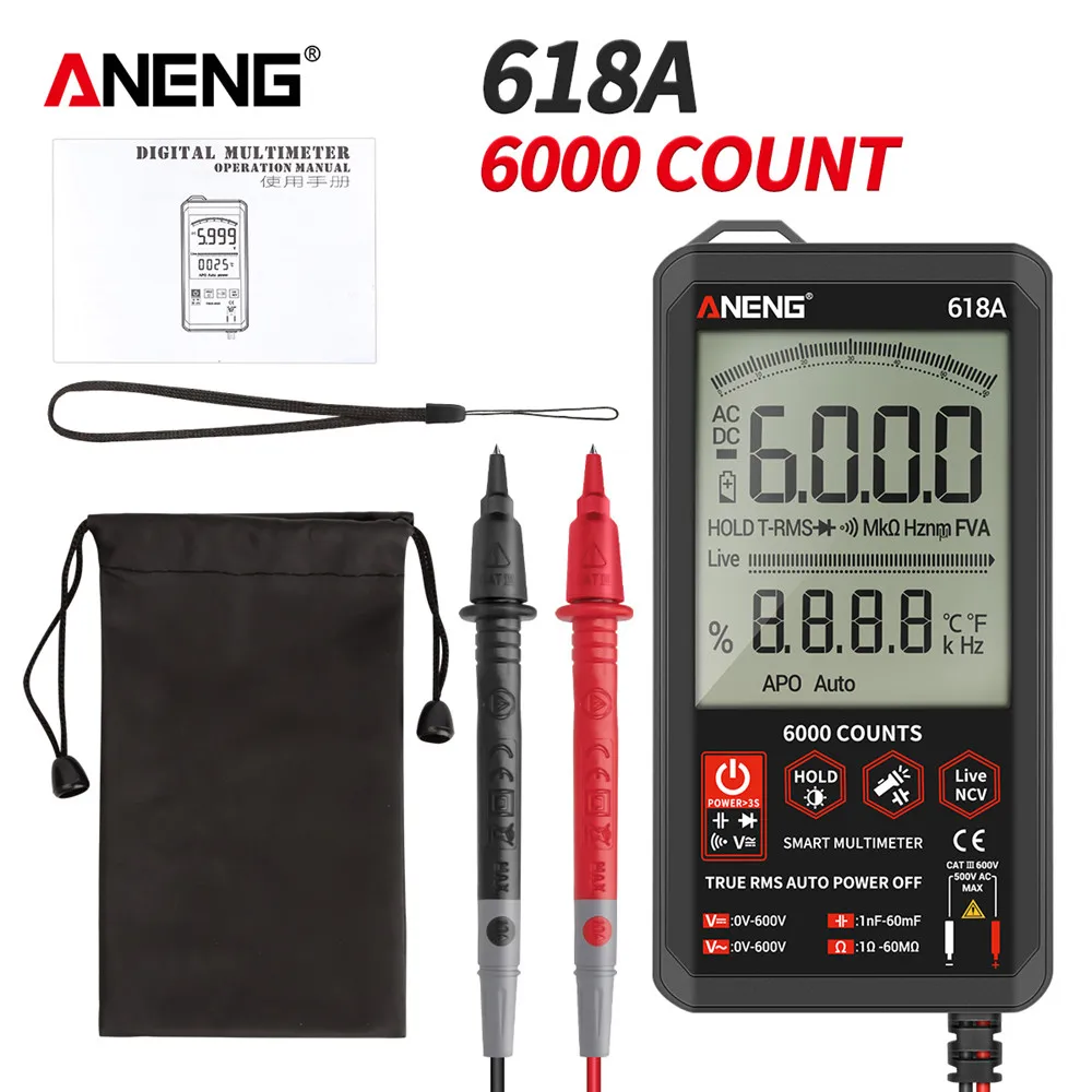 ANENG 618A Цифровой мультиметр Профессиональный Smart Touch DC Аналоговый True RMS