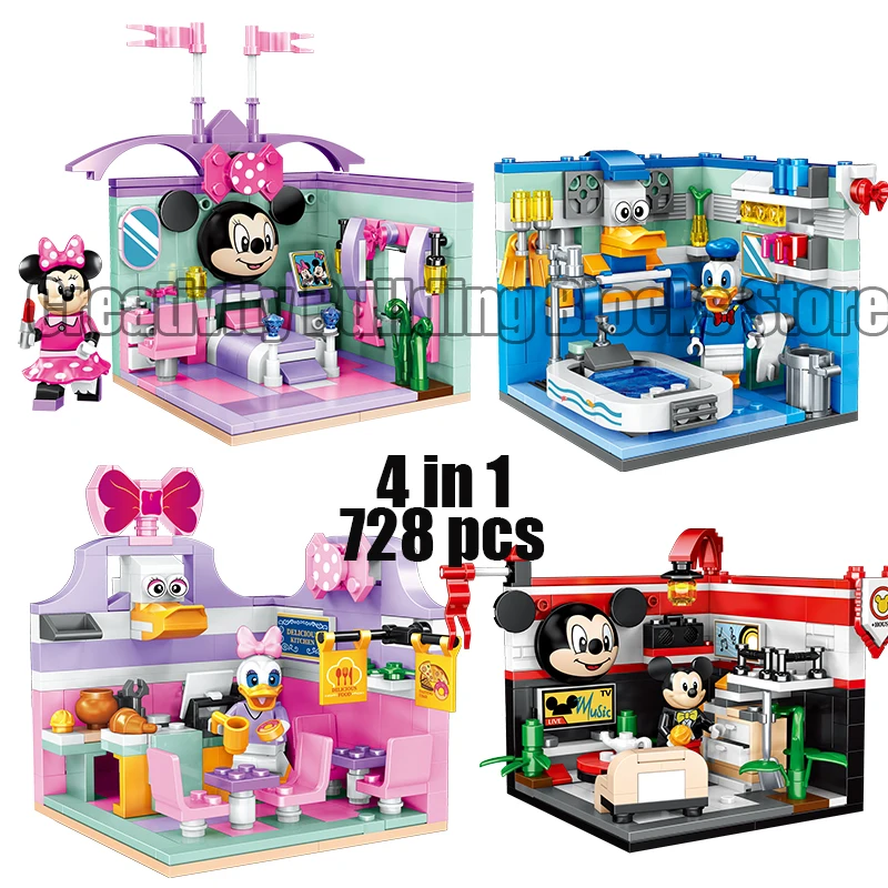 

728 pcs Small Building Blocks Toys Disney A fairy Tale Home Of Dreams Mickey Minnie Duck Model Blocks For Girls Boy Toy Gift