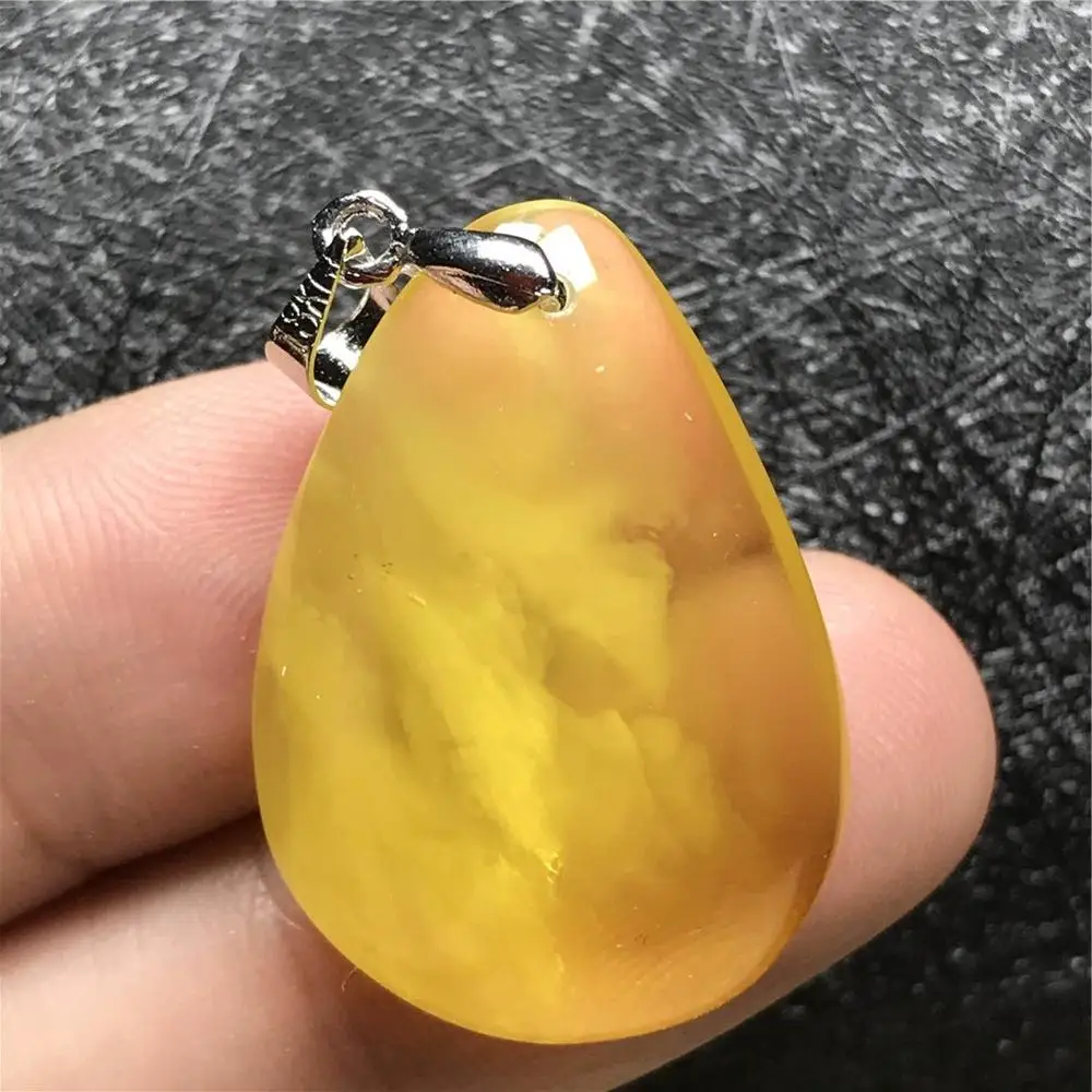 Кулон из натуральных желтых янтарных бусин для женщин и мужчин серебряное
