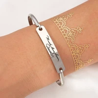 fashion stainless steel silver color cuff bracelet simple engrave letter text bracelets women anniversary jewelry accessories