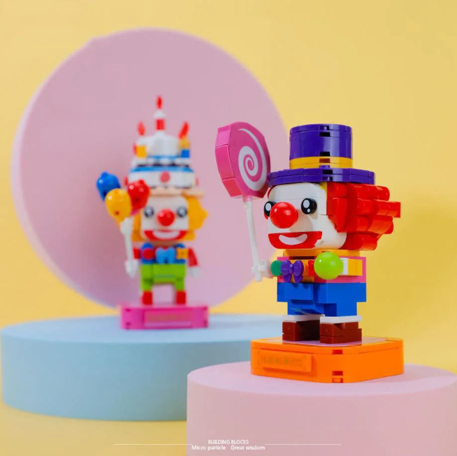 

Amusement Park mini block Carnival big head building bricks Balloon lollipop joker educational toys For children gifts