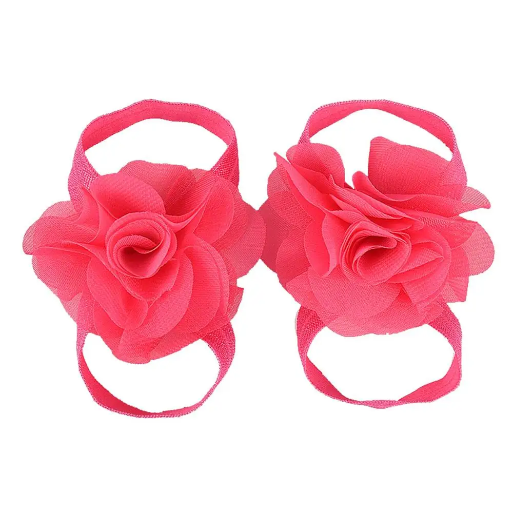 Hot pink Новинка; одежда из шифона с цветами; босоножки ботинки сандалии для новорожденных ботиночки для крещения обувь для маленькой девочки реквизит для фотосессии обувь для дня рождения для новорожденных и детей до 12 месяцев - Цвет: Hot pink