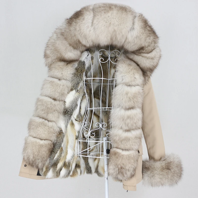 

2021 Waterproof Parka Real Rabbit Fur Coat Natural Fox Raccoon Fur Collar Winter Jacket Women Outerwear Detachable