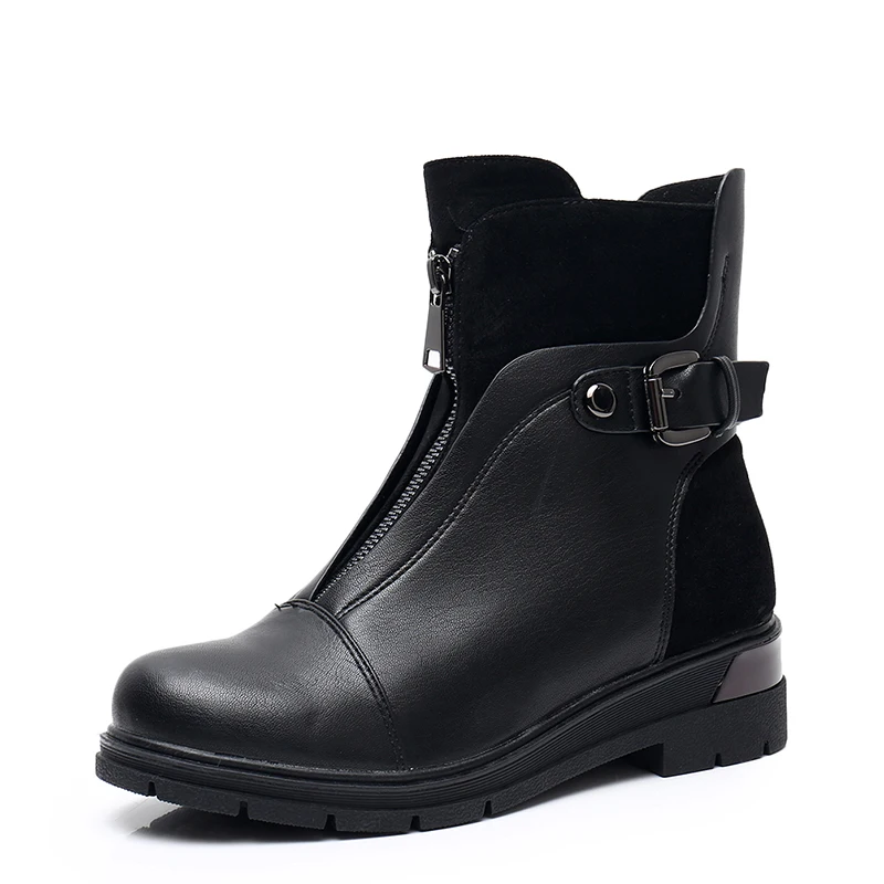 EIE/Новинка Черные ботильоны для женщин с молнией спереди Теплые короткие женские