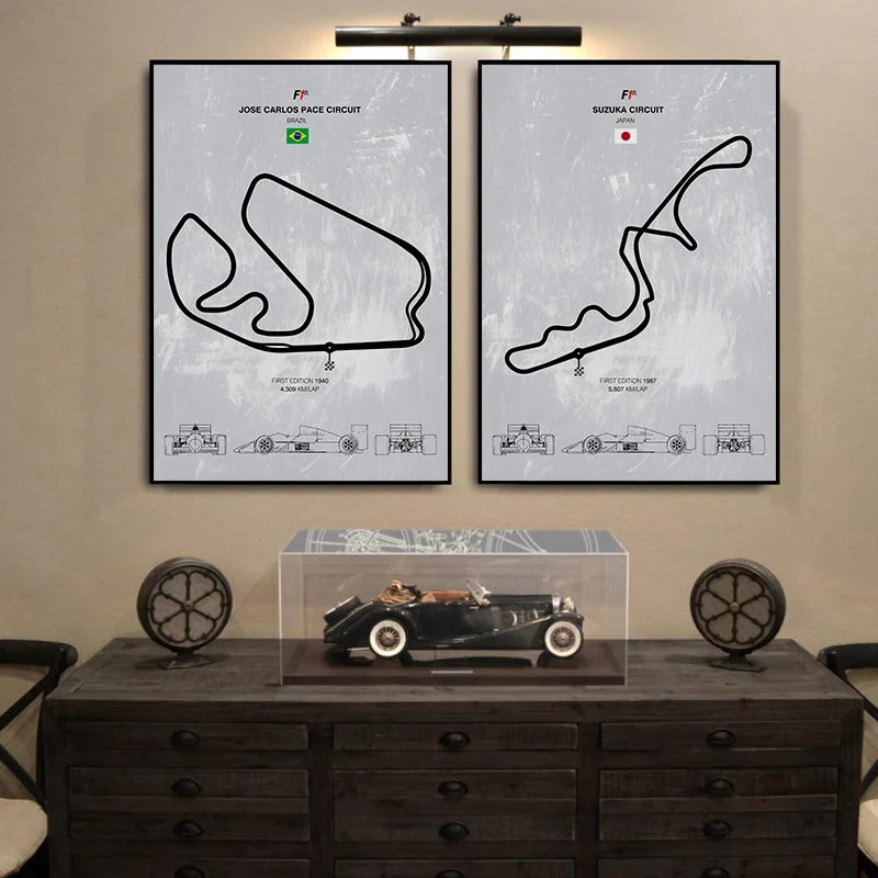 Простой современный скандинавский Ретро трек карта автомобиля линия проект