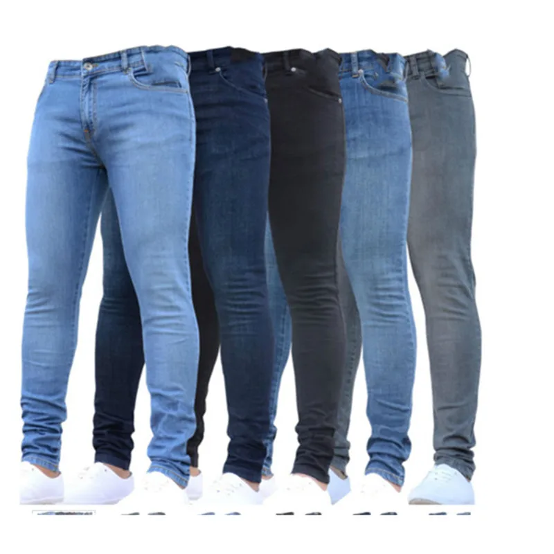 New Mens Pencil Pants 2019 Fashion Men Casual Slim Fit Straight Stretch Feet Skinny Zipper Jeans For Male Hot Sell Trousers | Мужская