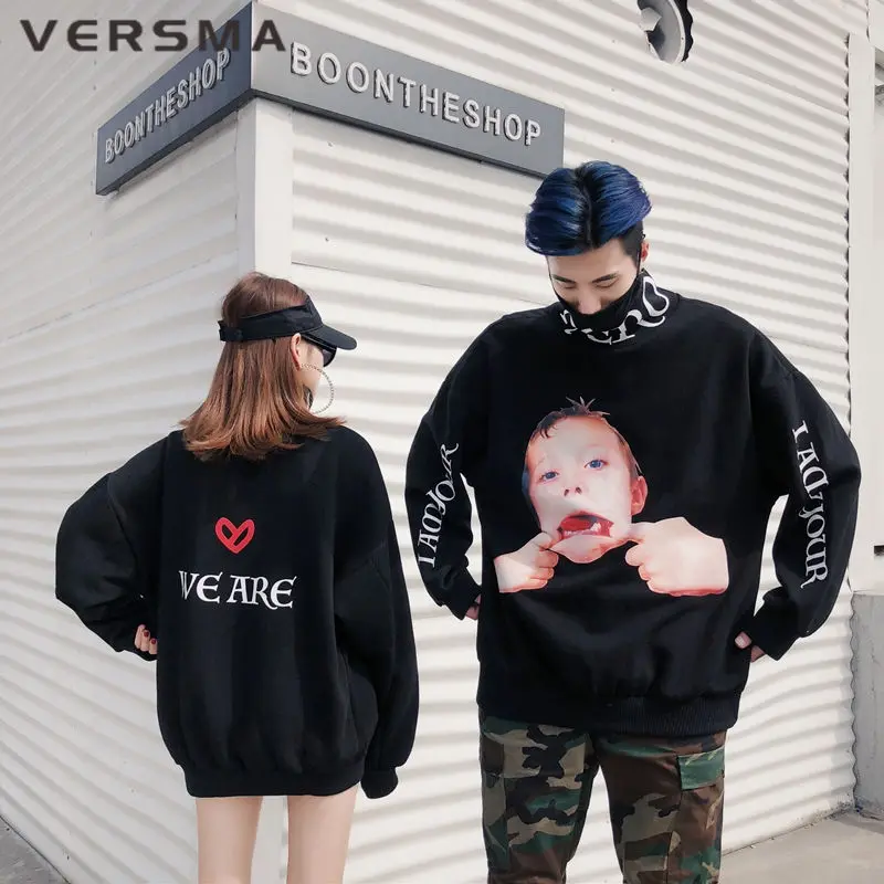 VERSMA корейский Harajuku Ulzzang 3D печатных толстовки кофты для мужчин и женщин осень High Street хип хоп свободные Рождество Пара Толстовка