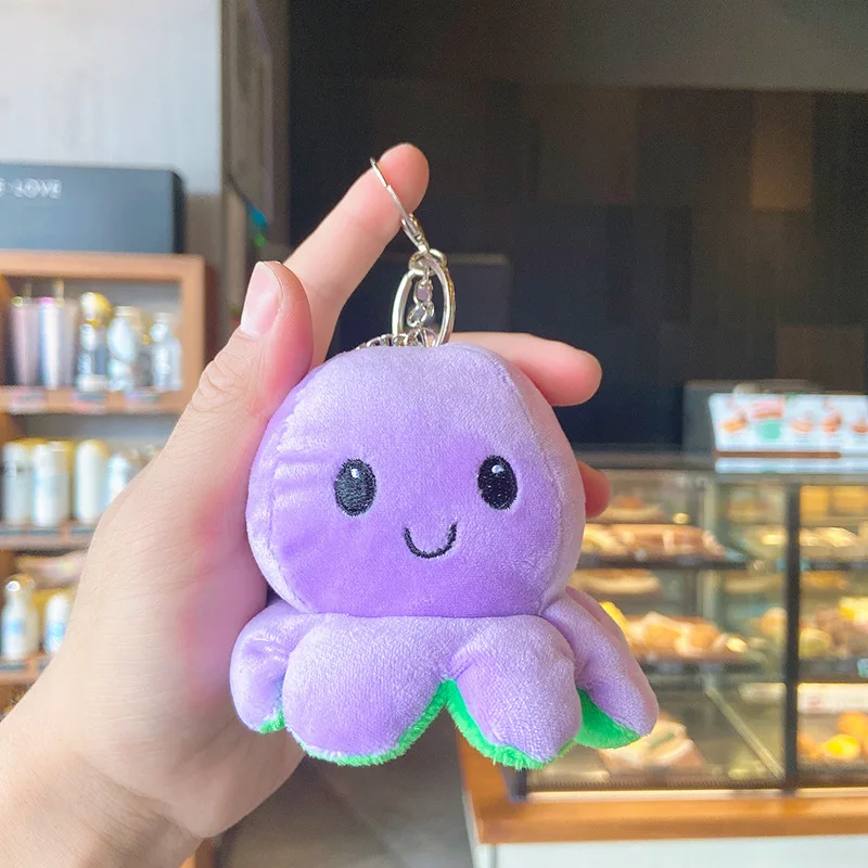 

Hot sell Stuffed Two Sides Reversable Keyring Octopus Key Chains Bag Car Keychain Pendant Plush Animal For Kids And Women