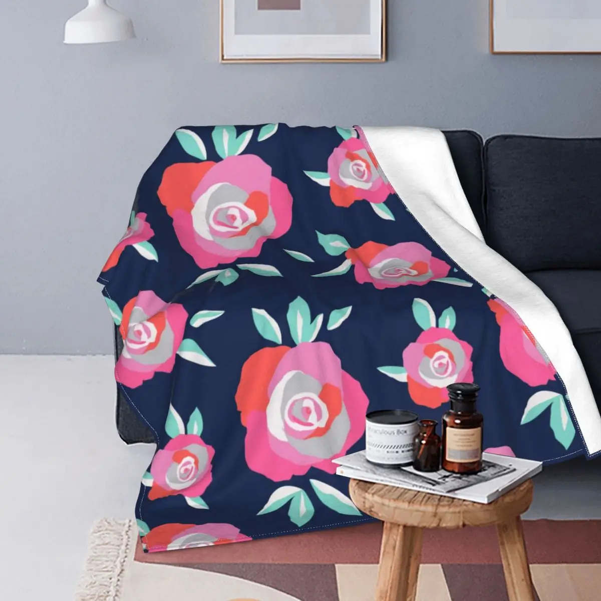 

Rose Flower Plant Blanket Plaid Modern Stitch Soft Breathable Flannel Throw Blankets For Bed Travel