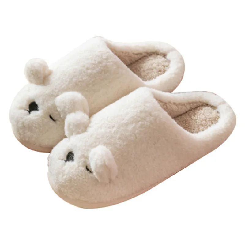 Милые зимние домашние тапочки с рисунком медведя Теплые плюшевые для женщин и