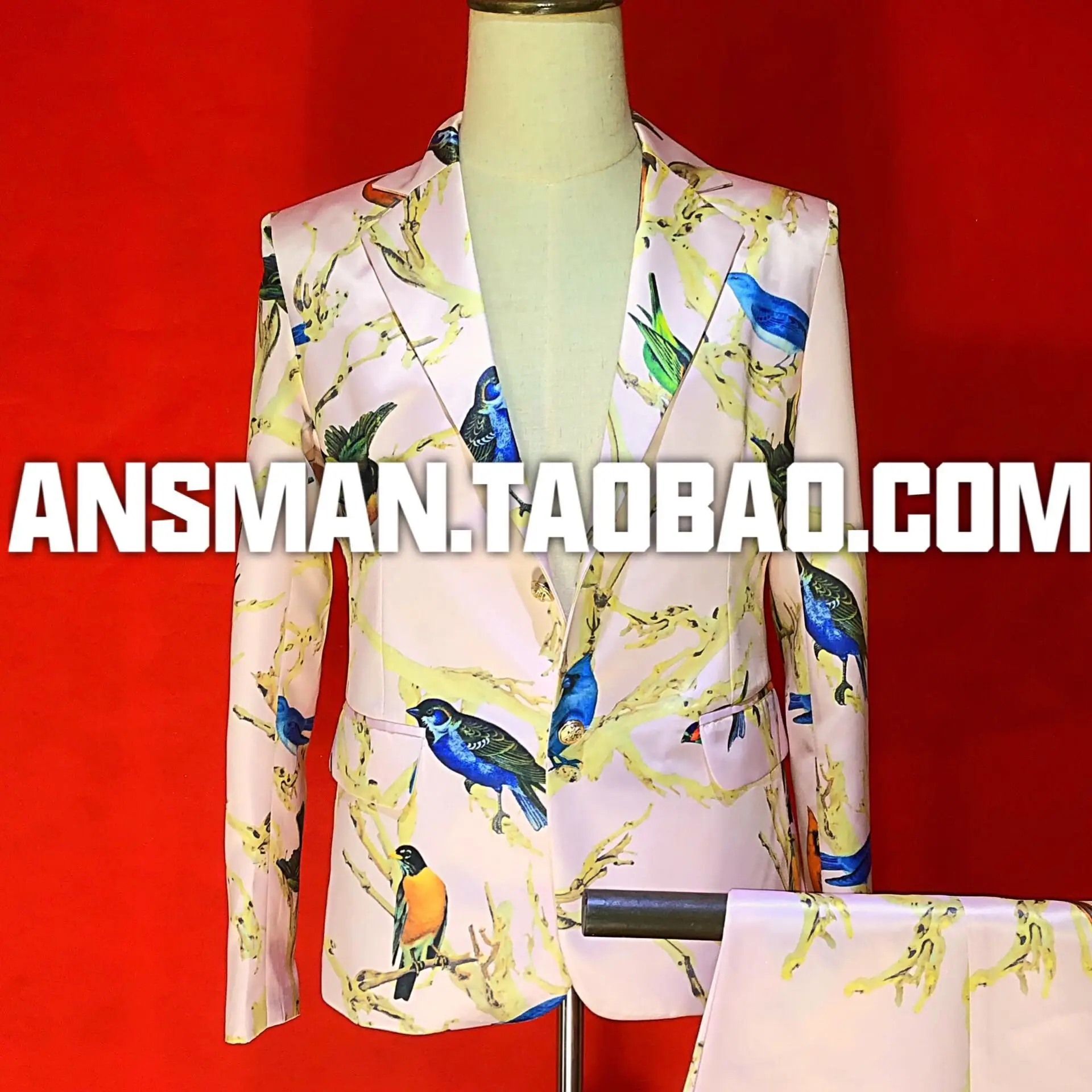 

New male nightclub singer DJ GOGO host business performance light pink floral satin suit costume suit