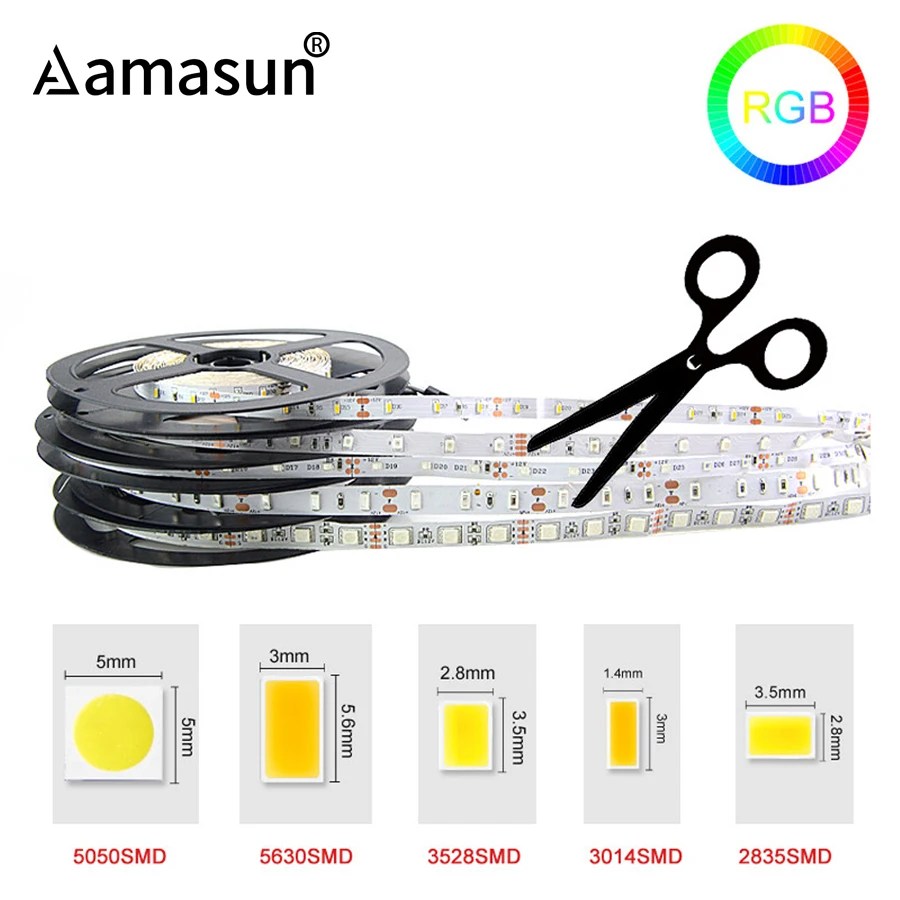 Высокая яркость 5 м Светодиодная лента светильник SMD3014 2835 5050 5630 3528 DC 12 В 60 Светодиодный s/M гибкая лента без водонепроницаемости лента декоративная светодиодный светильник s