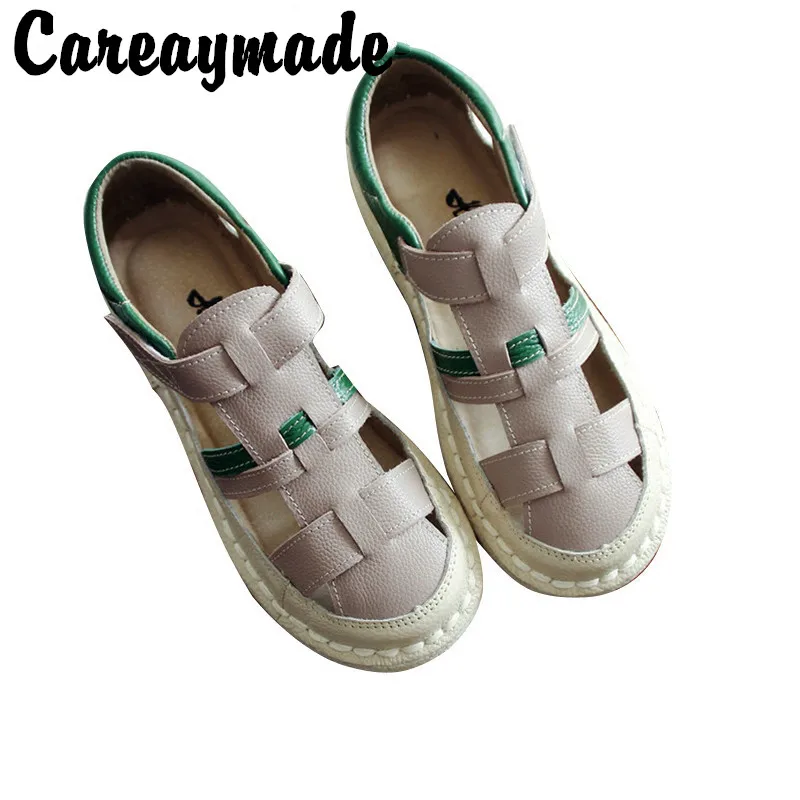 

Careaymade-New self made handmade cowhide antique hollowed braided sandals,new literature and art soft bottom college shoes