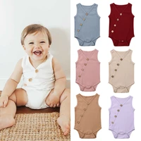 0 24m kids baby boy girl clothes solid romper sleeve jumpsuit solid cross body button dec summer baby outfit toddler newborn