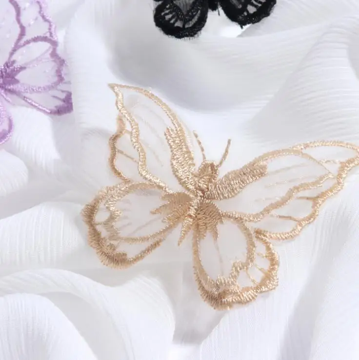 Кружевная нашивка для одежды 2 шт./лот с 3D вышивкой в виде двойной бабочки