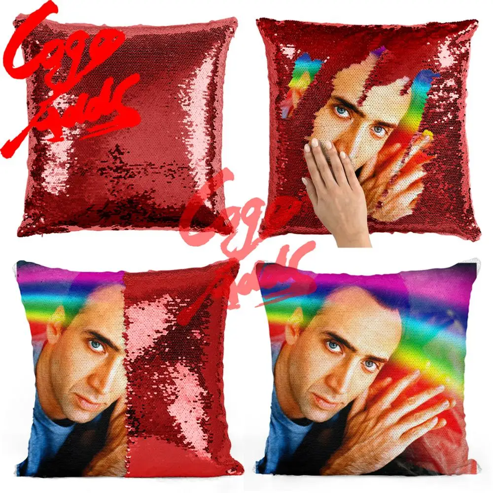 Подушка с радужными блестками Николаса Кейджа | Наволочка Двухцветная подушка
