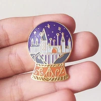 beautiful crystal ball hard enamel pin fantasy magic castle snow medal brooch accessories fashion jackets lapel pins jewelry