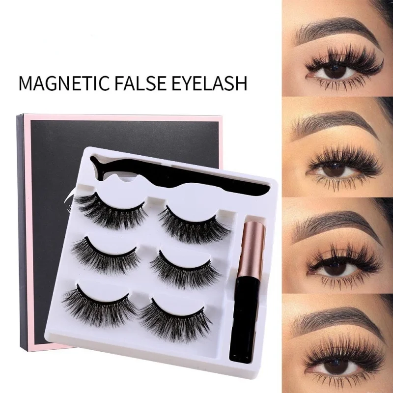 

3 Pairs Of 3D Magnetic Eyeliner Liquid False Eyelashes Set Waterproof Sweatproof Long-lasting No-smudging Magnet Eyelashes