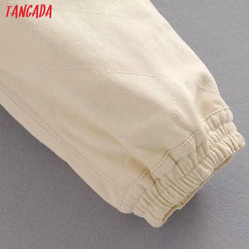Tangada, модные женские свободные бежевые джинсы, длинные брюки, растягивающиеся на талии, свободные уличные Женские джинсовые штаны 6P19
