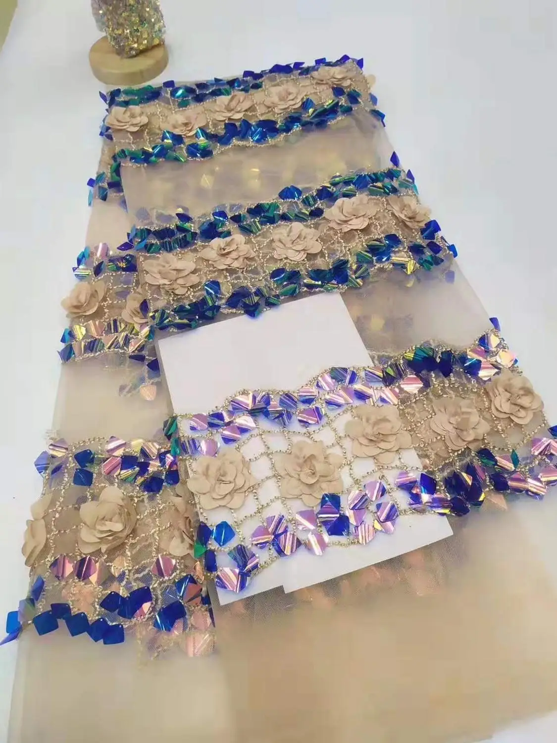 3D Цветочная сетка газовая вышивка блестящие вогнутые блестки африканские