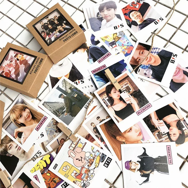 Kpop Bangtan Boys Lomo Cards Blackpink Izone Got7 Seventeen Twice фото карты Lomo 40 шт. маленькие карты с зажимами и веревкой