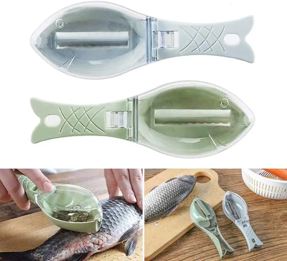 

Fish Scaler Brush With Lid Easily Remove Fish Scales-Unique Handle Design Fast Remove Fish Skin Graters Cleaning Peeler Scraper