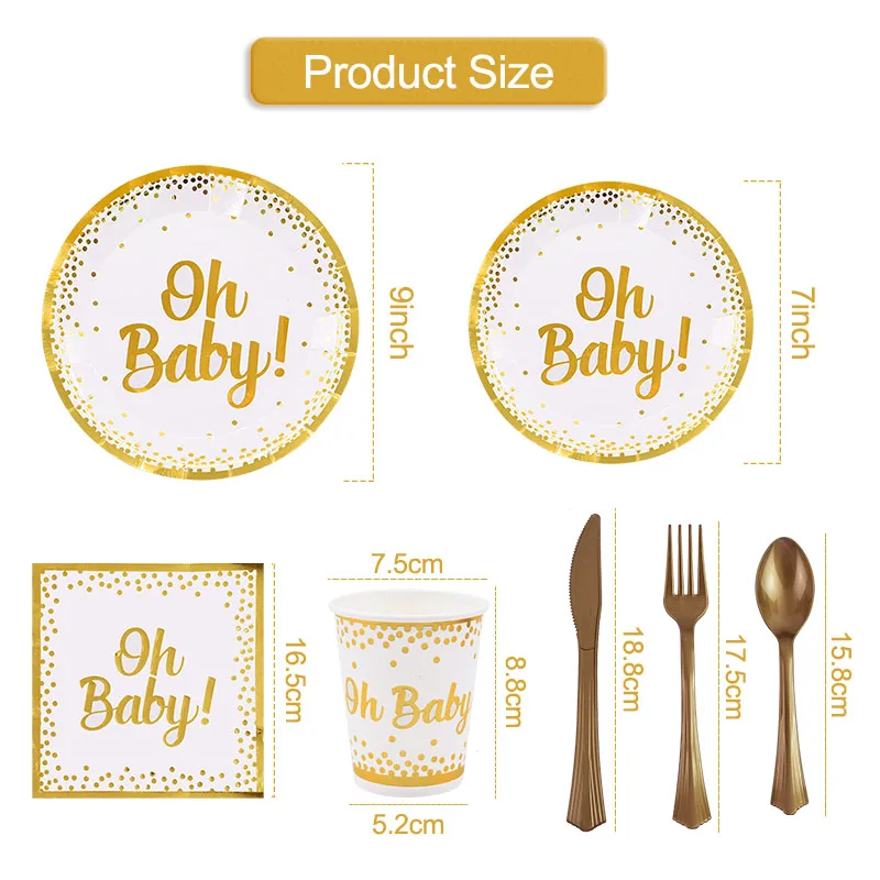 

Oh Baby Gold Dot Disposable Tableware Set Paper Plates Cup Napkin Baby Shower Birthday Party Supplies Gender Reveal Party Decor