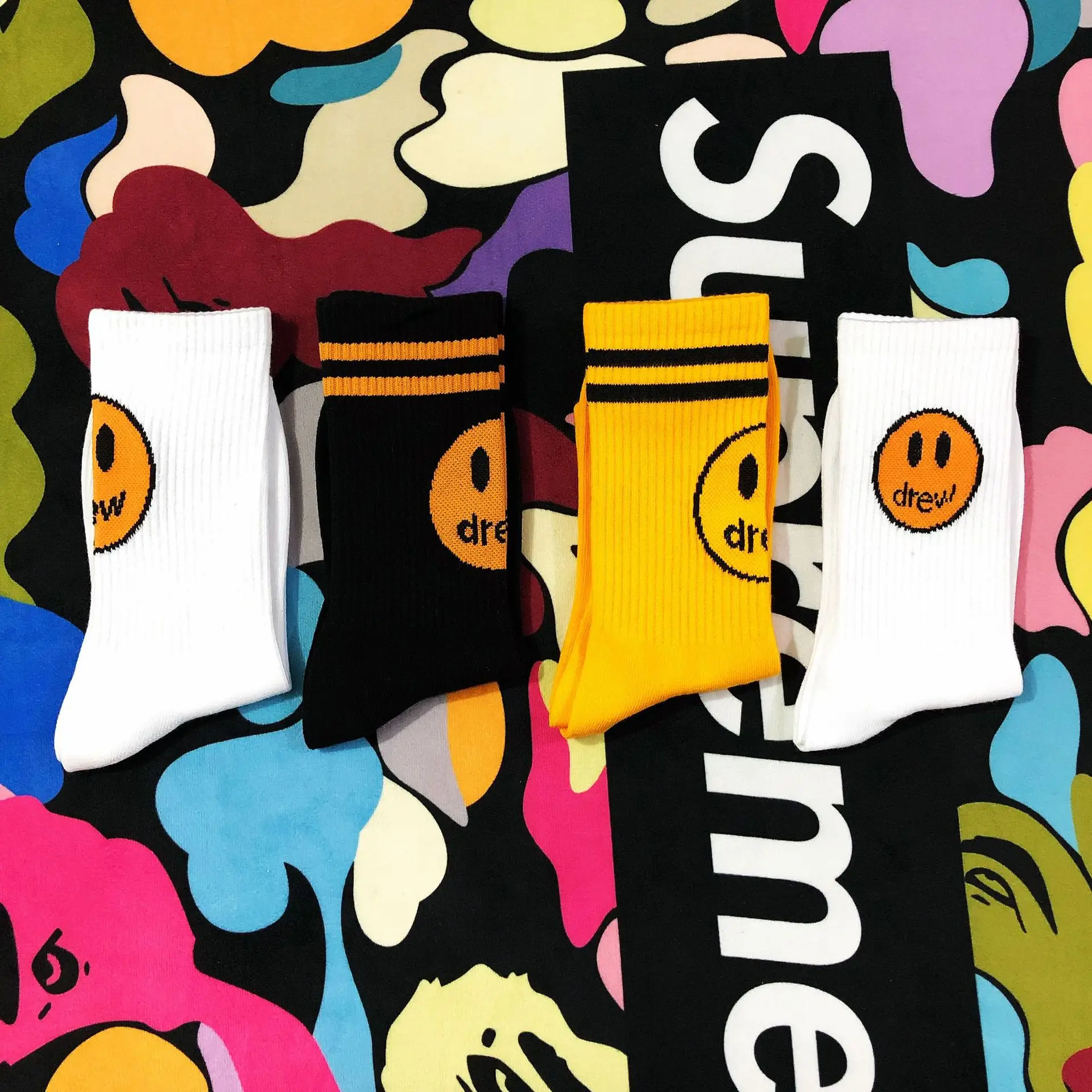 Носки для взрослых до середины голени Джастин Бибер JB JBiebs Sox Drew Smile Face House