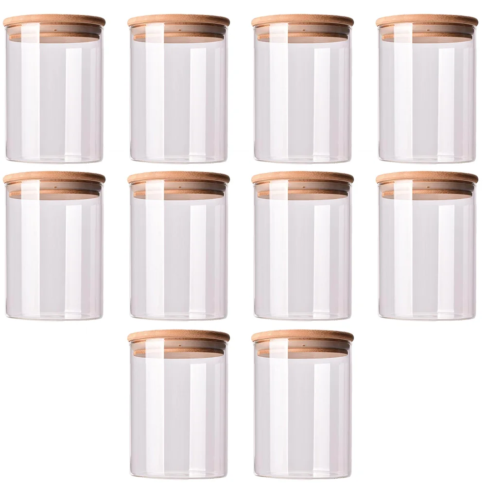 

(Indonesia Only)10sets Glass Sealed Can Food Storage Tank Bamboo Lid Tea Canister Transparent Storage Boxes(10pcs/Set)
