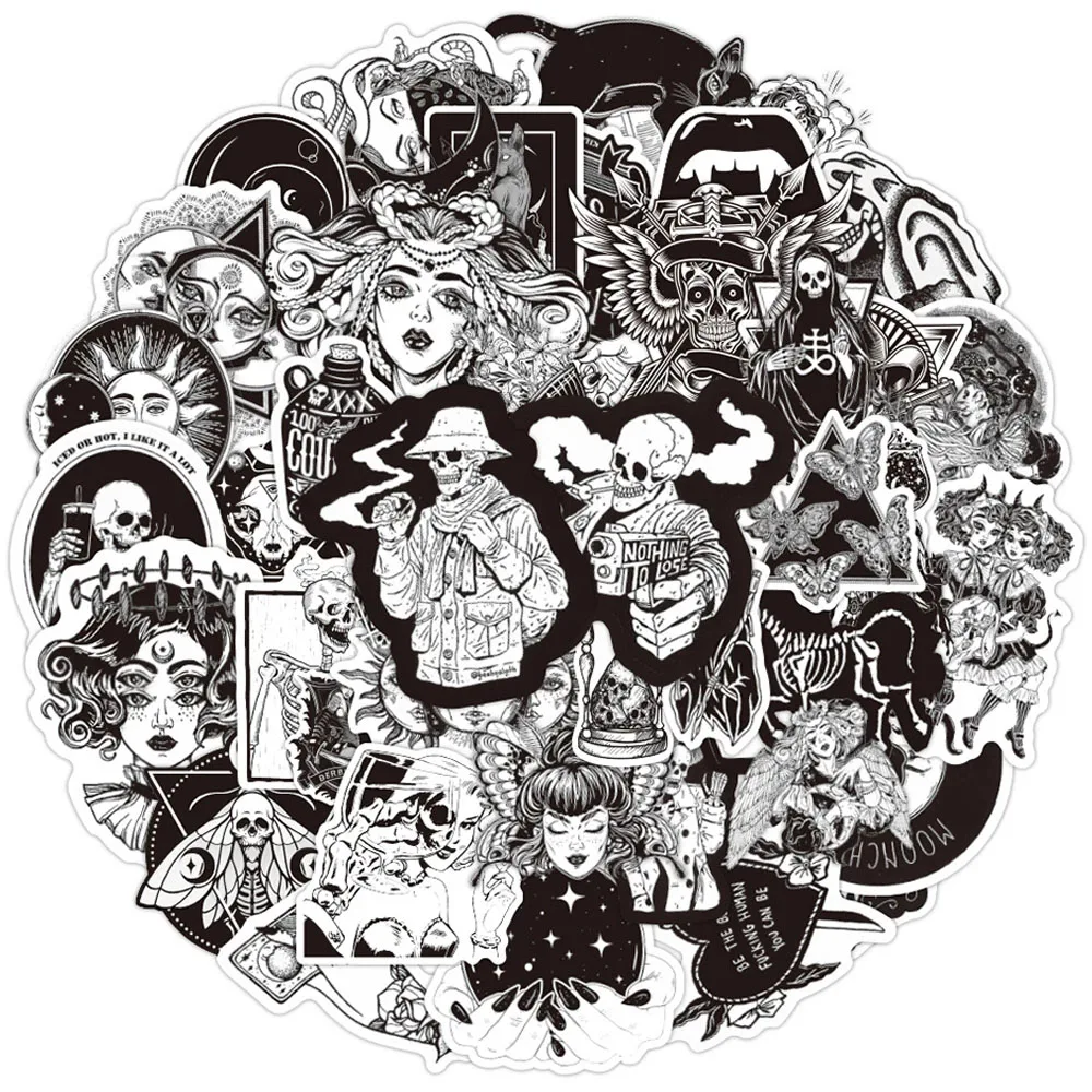 103050pcs black and white witch moon gothic graffiti stickers decals car luggage phone laptop motorcycle cool sticker kids toy free global shipping