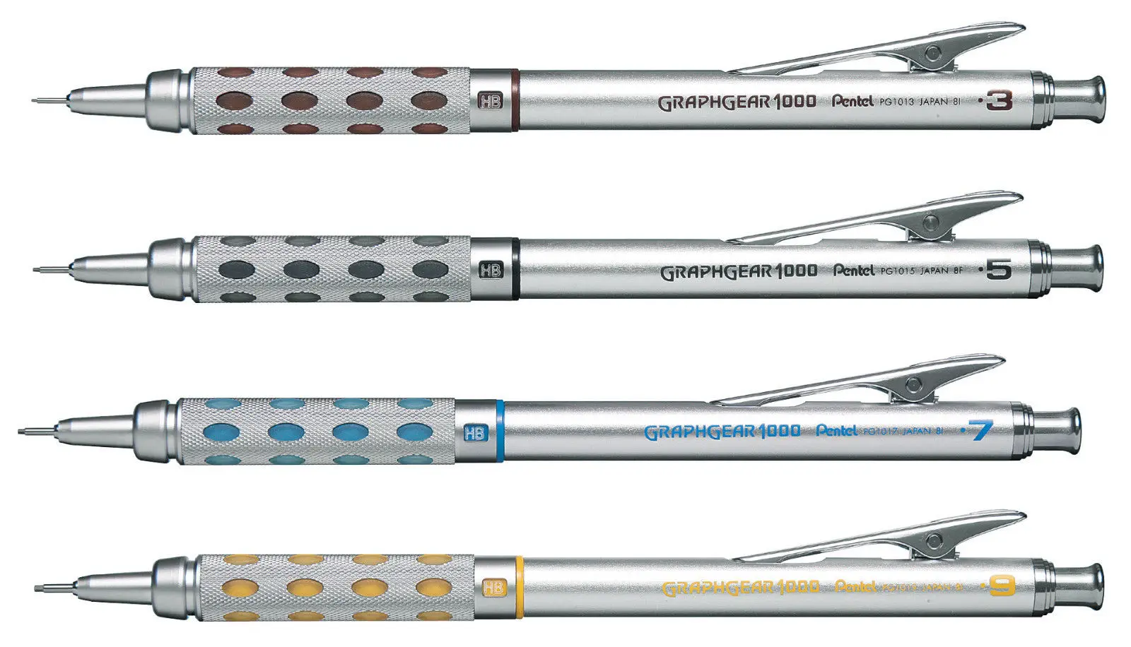 4  Pentel GRAPHGEAR 1000 Mechanical Drafting Pencil Set PG1013/15/17/19(0.3/0.5/0.7/0.9mm) Each Size One Pencil