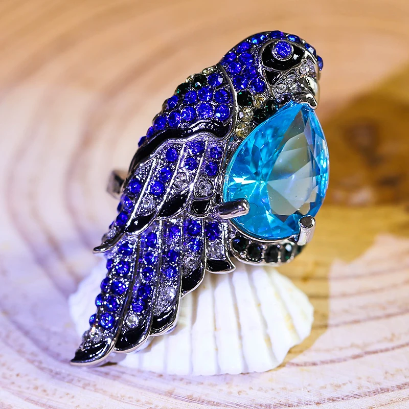 Модное женское милое кольцо с попугаем классическое обручальное камнем и