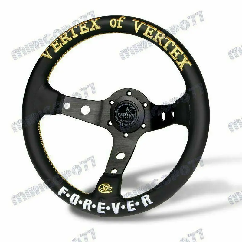 

New 330mm Golden&White Embroidery Vertex Black Genuine Leather Steering Wheels
