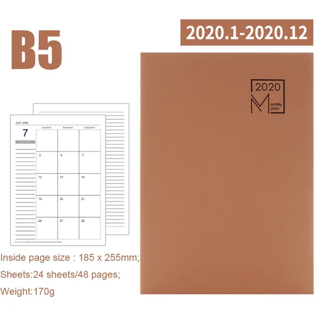 Brown 1 Календарь, месяц для планирования расписания, ежедневный еженедельник, записная книжка, планировщик, органайзер, школьные, офисные, канцелярские принадлежности - Цвет: Brown 1