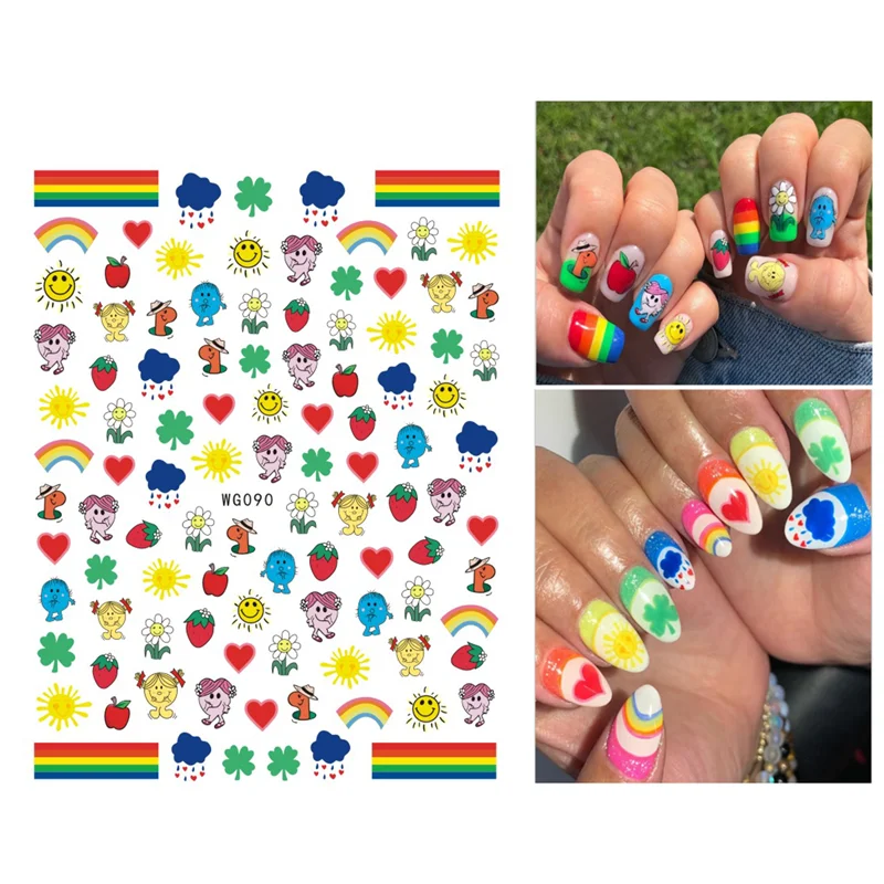 

10PCS Cartoon Princess Flame Sun Nail Sticker Love Flower Face Abstract Nail Art Moon Bear Nail Decoration Decal WG098