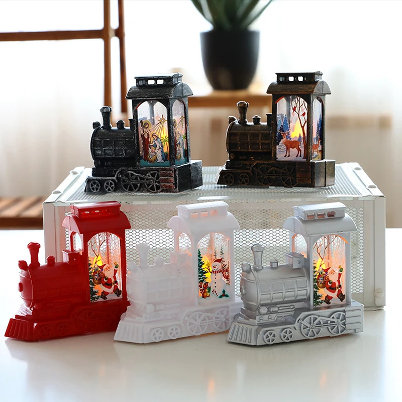 

New Christmas Ornament LED Lamp Desktop Santa Claus Elk Train Lantern Christmas Party Decoration Prop Lights Kids Gift