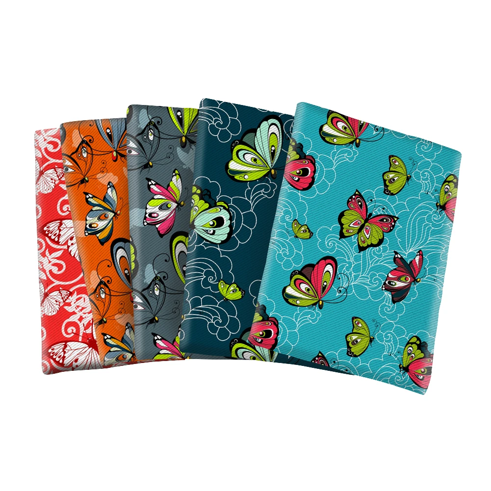 Эстетичная саржевая ткань с принтом бабочки из полиэстера и хлопка для шитья в