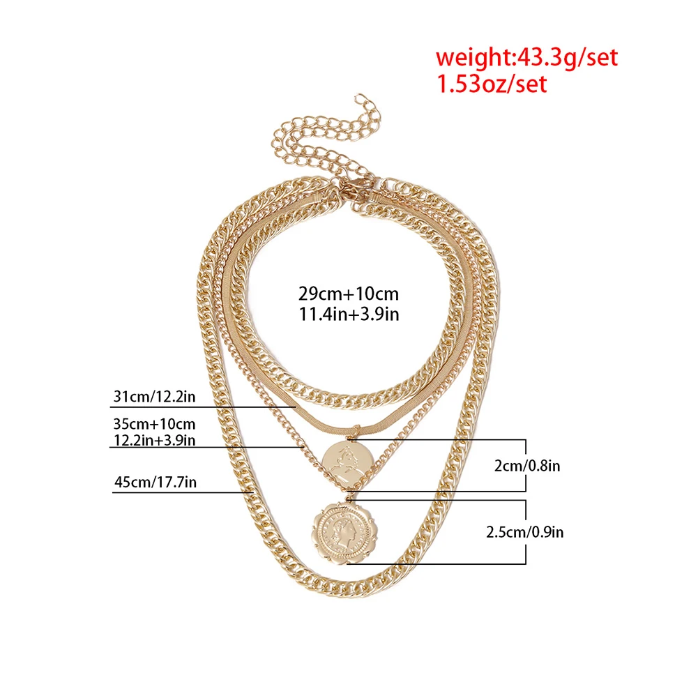 

Vintage Multi-layer Coin Chain Choker Necklace For Women Gold Silver Color Fashion Portrait Chunky Chain Necklaces Jewelry