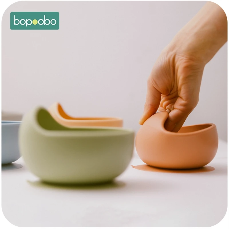 Bopoobo-Silicone Baby Feeding Bowl para crianças, talheres,