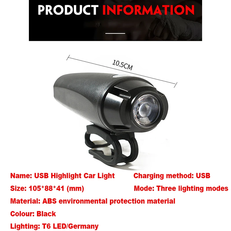 Передний светодиодный фонарь для велосипеда водонепроницаемый с зарядкой по Usb