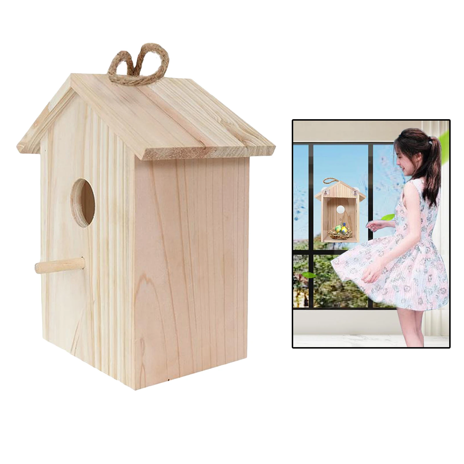 

Outdoor Backyard Birdhouse Unpainted Window Birdcage for Bird Watching