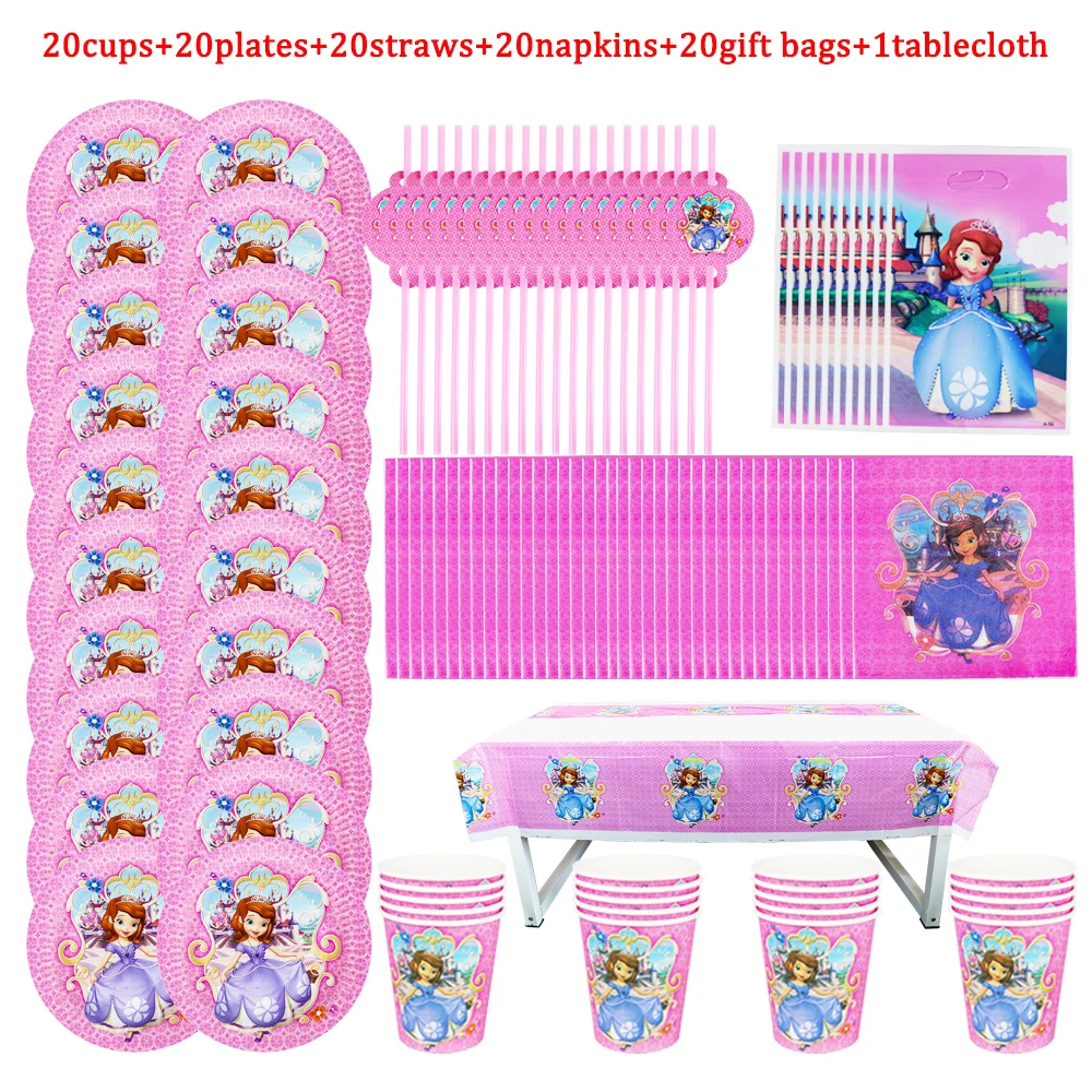 

101Pcs Disney Sofia Princess Girls Birthday Party Tablecloth Decoration Cup Plate Napkins Straw Disposable Tableware Baby Shower