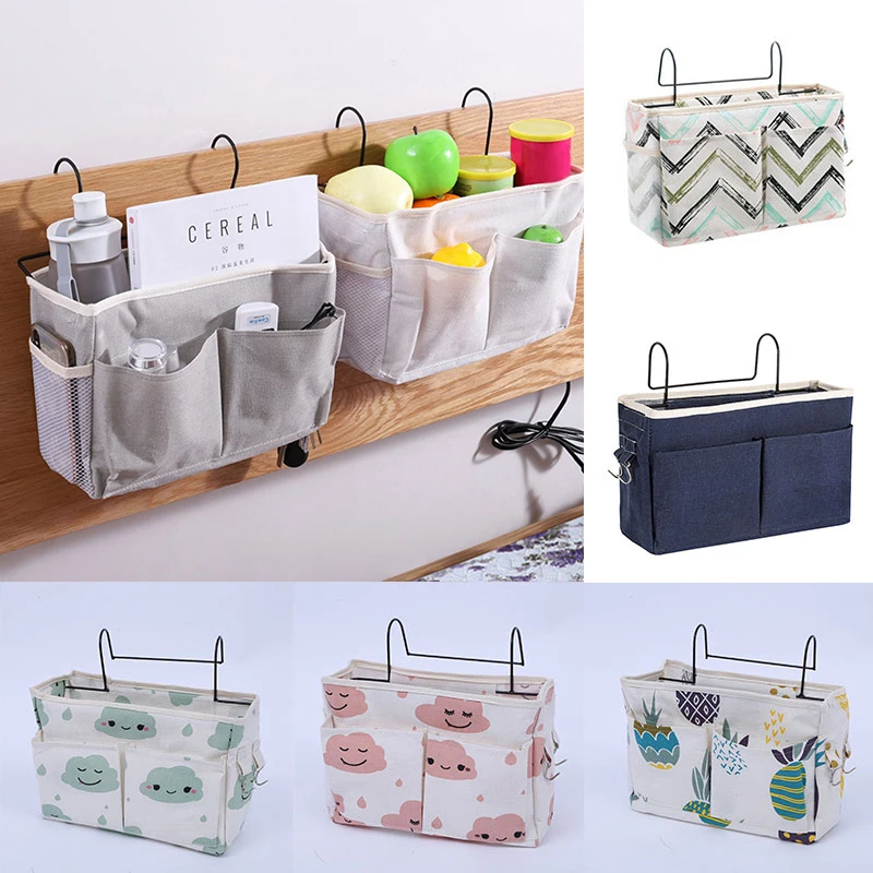 

Fabric Bedside Hanging Storage Bag Bedside Pockets Gadget Pocket Holder Magazine Book Couch Student Bedroom Hanging Organizers