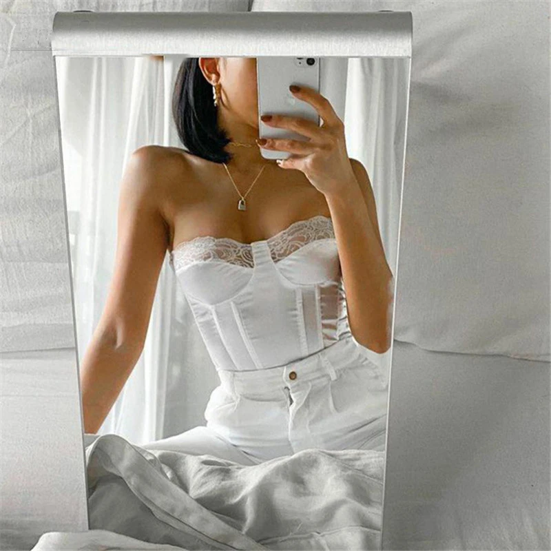 

Повседневный Элегантный Летний корсет 2021 года, без бретелек, с открытыми плечами, Женский атласный Шелковый сексуальный укороченный топ на ...