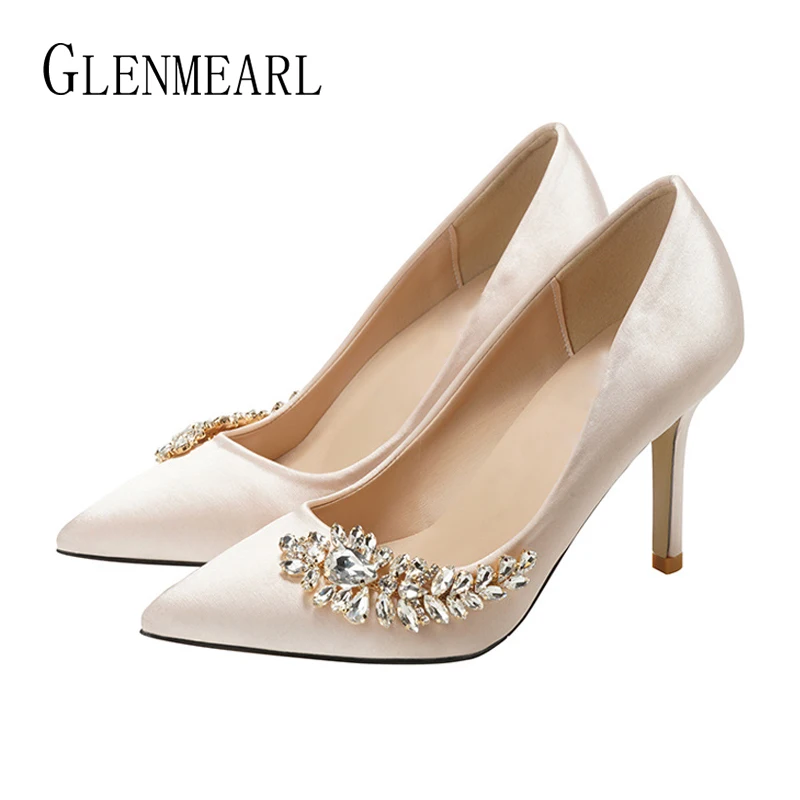 Роскошная женская свадебная обувь на высоком каблуке Стразы шелковые женские