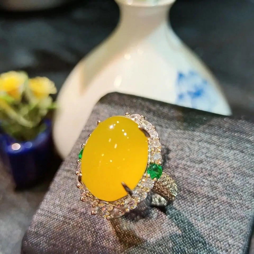 Натуральное ледяное зеленое сернезийное инкрустированное кольцо для женщин