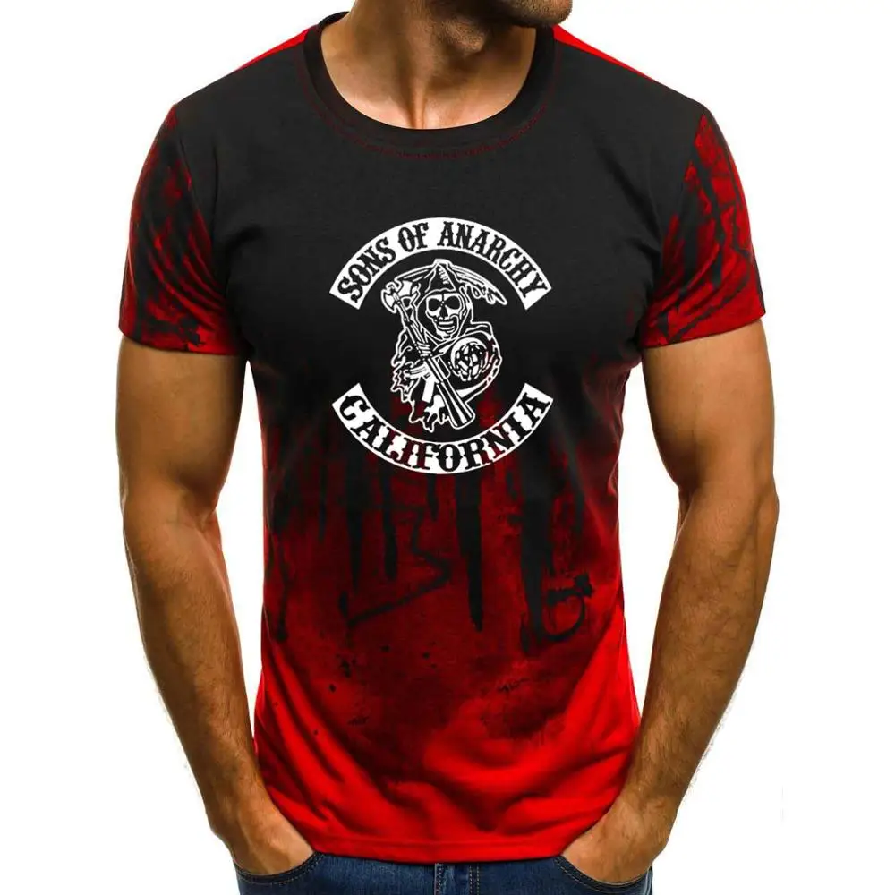 

SOA Sons of anarchy the child Fashion SAMCRO Skull Print Gradien T-Shirt Men Fashion Hip Hop short sleeve Cotton Casual Mens Tee